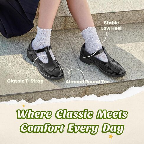 Toddler Girls Dress Shoes Mary Jane Flats Little Big Kid Wedding Party Princess School Uniform Ballet Black White Classic T-Strap Low Heel Hook and Loop Slip-On Soft Sole Closed Toe in Saudi Arabia