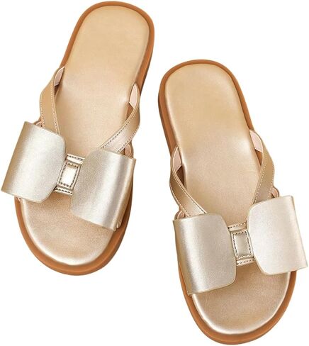 Gorglitter Girl's Cute Bow Slides Strappy Sandals Merallic Merallic Open Toe Slip on Sandals Flatals Summer Adaity Shoes in Saudi Arabia