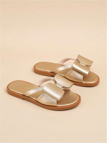 Gorglitter Girl's Cute Bow Slides Strappy Sandals Merallic Merallic Open Toe Slip on Sandals Flatals Summer Adaity Shoes in Saudi Arabia
