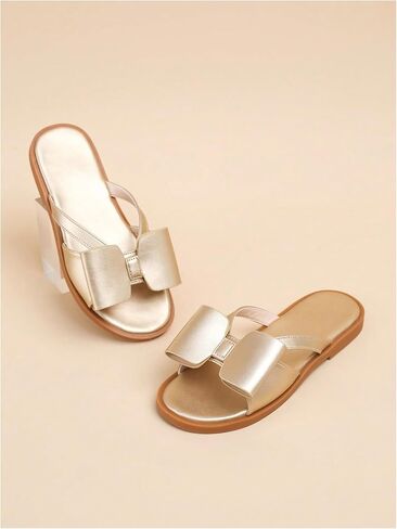 Gorglitter Girl's Cute Bow Slides Strappy Sandals Merallic Merallic Open Toe Slip on Sandals Flatals Summer Adaity Shoes in Saudi Arabia