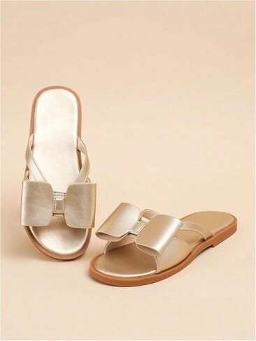 Gorglitter Girl's Cute Bow Slides Strappy Sandals Merallic Merallic Open Toe Slip on Sandals Flatals Summer Adaity Shoes in Saudi Arabia