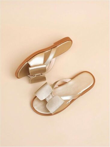 Gorglitter Girl's Cute Bow Slides Strappy Sandals Merallic Merallic Open Toe Slip on Sandals Flatals Summer Adaity Shoes in Saudi Arabia