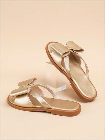 Gorglitter Girl's Cute Bow Slides Strappy Sandals Merallic Merallic Open Toe Slip on Sandals Flatals Summer Adaity Shoes in Saudi Arabia