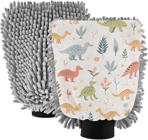 Absorbent Microfiber Car Wash Drying Mitts, 2 Pack, Scratch-Free & Lint-Free, Rich Foam, Highly Absorbent, Double Sided, Wash Mitt Perfect for Car Washing, M, Cute Dinosaur (9) in Saudi Arabia