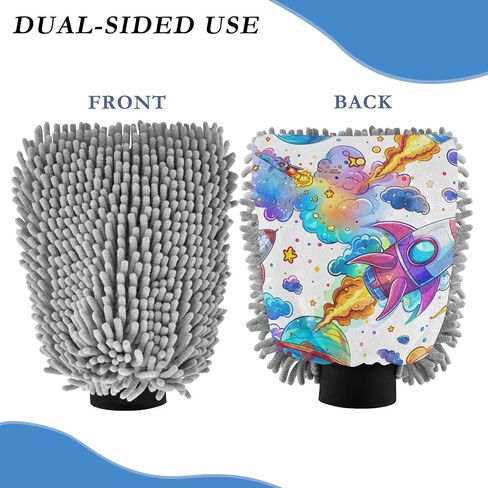 Absorbent Microfiber Car Wash Drying Mitts, 2 Pack, Scratch-Free & Lint-Free, Rich Foam, Highly Absorbent, Double Sided, Wash Mitt Perfect for Car Washing, L, Universe Starry Sky Rocket (3) in Saudi Arabia