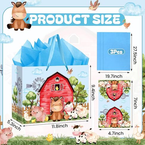 Farm Animals Theme Birthday Gift Bag for Girls Baby Shower Pink Farmhouse Barnyard Gift Bag Wrapping Paper Card Large Cows Pigs Gifts Bag for Baby Shower Farm Birthday Party Favors Supplies in Kuwait