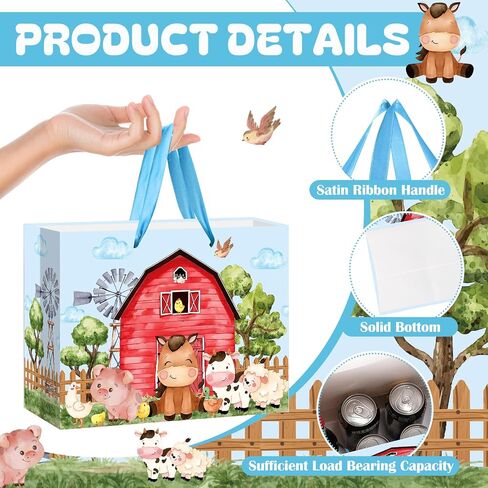 Farm Animals Theme Birthday Gift Bag for Girls Baby Shower Pink Farmhouse Barnyard Gift Bag Wrapping Paper Card Large Cows Pigs Gifts Bag for Baby Shower Farm Birthday Party Favors Supplies in Kuwait