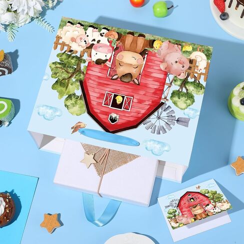 Farm Animals Theme Birthday Gift Bag for Girls Baby Shower Pink Farmhouse Barnyard Gift Bag Wrapping Paper Card Large Cows Pigs Gifts Bag for Baby Shower Farm Birthday Party Favors Supplies in Kuwait
