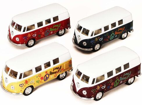KiNSMART 1962 Volkswagen Classic Bus Set Of 4 With Surfboard and Hippy Decals Bus 1:32 Scale 5 Inch Die Cast Metal Model Toy Van, Pullback Acation in Kuwait