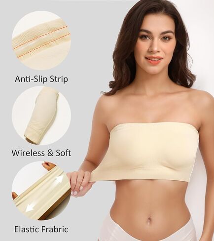HACI Strapless Bra Wireless No-Slip Supportive Seamless Bandeau Tube Top for Women Everyday in Saudi Arabia
