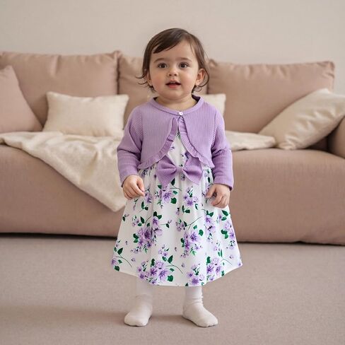 فتيات صغيرات لباس و Cardigan 2 قطعة ملابس الأزهار فساتين دبابات الكشكشة تجاهل سترات الربيع الخريف in Kuwait