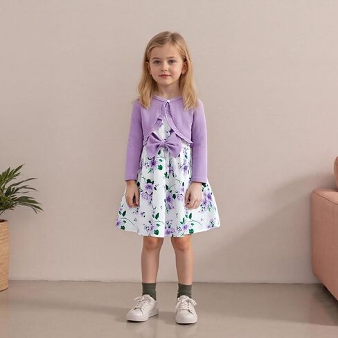 فتيات صغيرات لباس و Cardigan 2 قطعة ملابس الأزهار فساتين دبابات الكشكشة تجاهل سترات الربيع الخريف in Kuwait