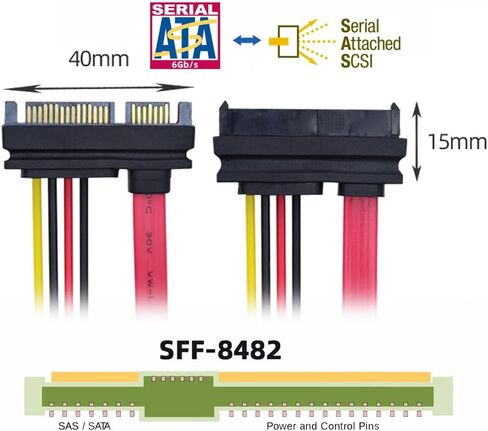 NFHK SAS Hard Disk Drive SFF-8482 SAS Cable 29Pin Male to Female Extension Cable 0.5m with Power 22Pin+7Pin in Kuwait