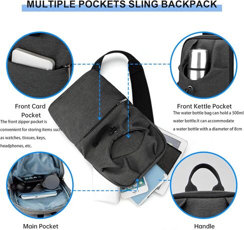 Crossbody Sling Backpack for Men Women Sling Bag Multipurpose Travel Hiking Cross Body Chest Bag (Gray) in Saudi Arabia