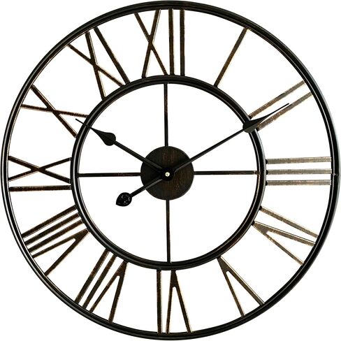 23.5" Brush Bronze Metal Indoor/Outdoor Roman Numeral Wall Clock – Battery-Operated Silent Round Decorative Timepiece for Garden & Home in Saudi Arabia