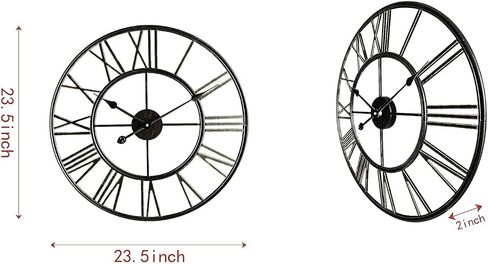23.5" Brush Bronze Metal Indoor/Outdoor Roman Numeral Wall Clock – Battery-Operated Silent Round Decorative Timepiece for Garden & Home in Saudi Arabia