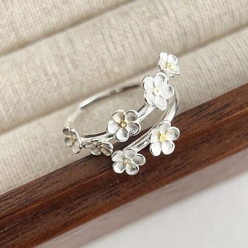 Kokoma Sterling Silver Plum Blossom Wrap Ring for Women Flower Ring Ring القابلة للتعديل in Saudi Arabia