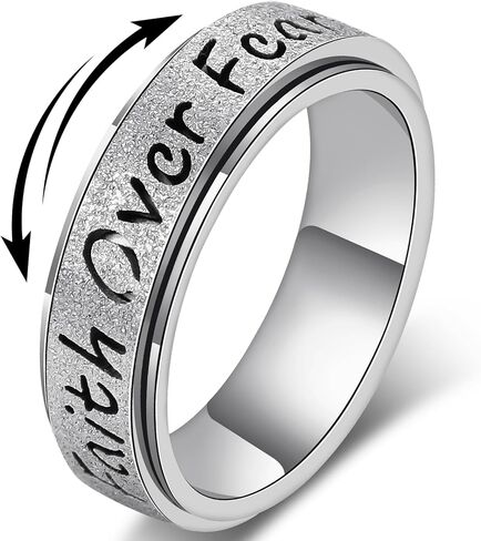 Fidget Spinner Ring for Women - Faith Over Fear Stainless Steel Anxiety Relief Rings for Adults, Christian Inspirational Hope Thumb Ring for Stress & Focus, Jewelry Gift for Women Men in Kuwait