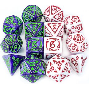 DND DICE 2 × 7Sets ، 14 قطعة تيل ودوامة أرجوانية مع أرقام بيضاء الزهر متعدد السطوح لـ RPG MTG TABLE GAME DICE in Kuwait