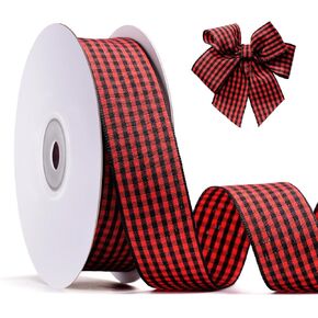 Red Gingham Ribbon 1 inch, 25 Yards Roll Red and White Buffalo Plaid Ribbon Polyester Check Ribbon for Christmas Gift Wrapping DIY Crafts Hair Accessories and Home Decor in Kuwait