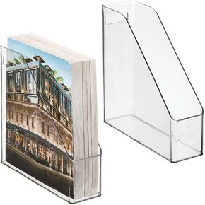 mDesign Plastic Slim Vertical File Folder Storage Organizer Bin with Handle - Hold Notebooks, Binders, Envelopes, Magazines for Home Office, Work Desktops, Ligne Collection, 2 Pack, White in Saudi Arabia