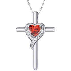 قلادة من Toupop Birthstone Cross للنساء 925 sterling Silver Heart Cross Netclace Netclace Histricl Homizes for Homest in Saudi Arabia