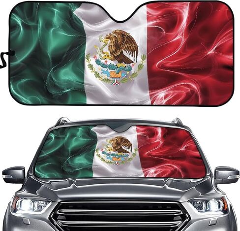 Mexican Flag Car Windshield Sun Shade,Foldable Front Window Blocks Heat,Sun Visor Cover for Car Windshield Keep Cool Universal Fit in Kuwait