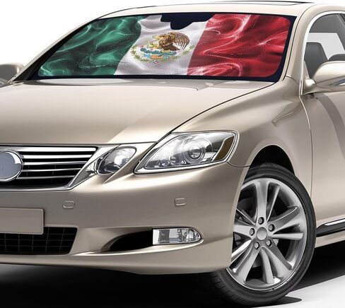 Mexican Flag Car Windshield Sun Shade,Foldable Front Window Blocks Heat,Sun Visor Cover for Car Windshield Keep Cool Universal Fit in Kuwait