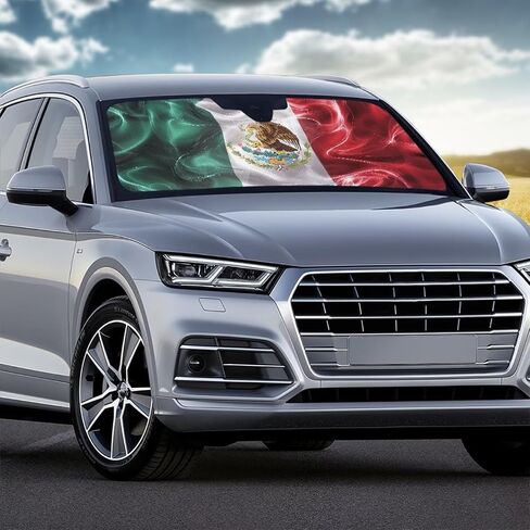 Mexican Flag Car Windshield Sun Shade,Foldable Front Window Blocks Heat,Sun Visor Cover for Car Windshield Keep Cool Universal Fit in Kuwait