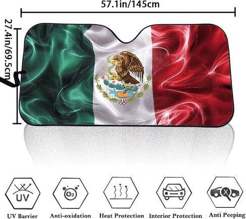 Mexican Flag Car Windshield Sun Shade,Foldable Front Window Blocks Heat,Sun Visor Cover for Car Windshield Keep Cool Universal Fit in Kuwait