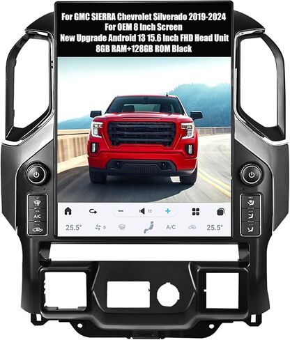 AuCar 15.6 Inch Android 13 Car Radio Head Unit for 2019 2020 2021 2022 2023 2024 GMC Sierra 1500 2500 3500 Chevy Silverado Car Multimedia Player GPS Navigation 8GB+128GB for OEM 7/8" Screen in Kuwait