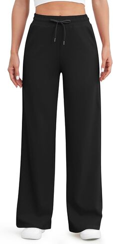 G4Free سراويل اليوغا واسعة الساق مع جيوب للنساء Sweatpants عادية الرباط تمتد السراويل صغير/العادي/طويل القامة in Kuwait