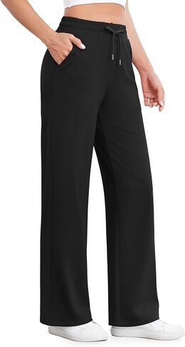 G4Free سراويل اليوغا واسعة الساق مع جيوب للنساء Sweatpants عادية الرباط تمتد السراويل صغير/العادي/طويل القامة in Kuwait
