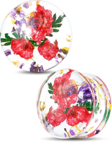 Jewseen 0g-1’’ 2Pcs Real Floral Ear Gauges Plugs Double Flared Ear Tunnels Stretchers Gauges for Women Plugs Piercing Jewelry in Saudi Arabia