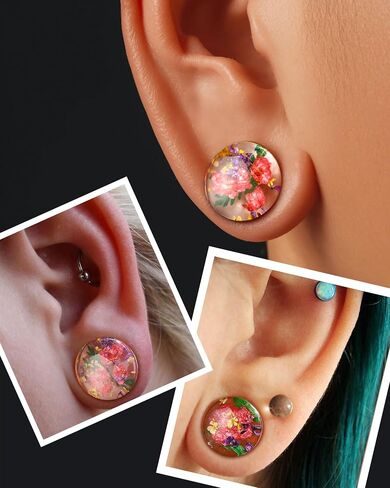 Jewseen 0g-1’’ 2Pcs Real Floral Ear Gauges Plugs Double Flared Ear Tunnels Stretchers Gauges for Women Plugs Piercing Jewelry in Saudi Arabia