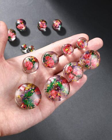 Jewseen 0g-1’’ 2Pcs Real Floral Ear Gauges Plugs Double Flared Ear Tunnels Stretchers Gauges for Women Plugs Piercing Jewelry in Saudi Arabia