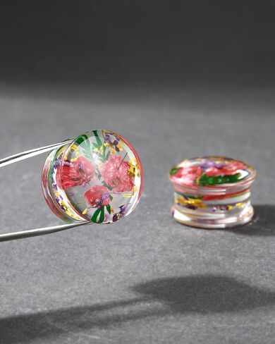 Jewseen 0g-1’’ 2Pcs Real Floral Ear Gauges Plugs Double Flared Ear Tunnels Stretchers Gauges for Women Plugs Piercing Jewelry in Saudi Arabia