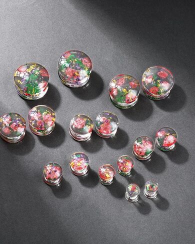Jewseen 0g-1’’ 2Pcs Real Floral Ear Gauges Plugs Double Flared Ear Tunnels Stretchers Gauges for Women Plugs Piercing Jewelry in Saudi Arabia