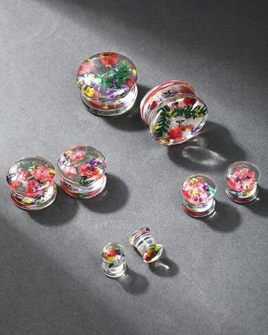 Jewseen 0g-1’’ 2Pcs Real Floral Ear Gauges Plugs Double Flared Ear Tunnels Stretchers Gauges for Women Plugs Piercing Jewelry in Saudi Arabia