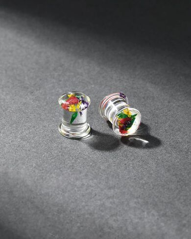 Jewseen 0g-1’’ 2Pcs Real Floral Ear Gauges Plugs Double Flared Ear Tunnels Stretchers Gauges for Women Plugs Piercing Jewelry in Saudi Arabia