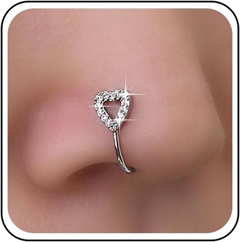 Boho Crystal Heart Nose Ring Hoop Gold Cz Heart Nose Ring Stud Small Nose Studs Tiny Piercing Nose Hoop Nose Piercing Jewelry for Women and Girls in Saudi Arabia