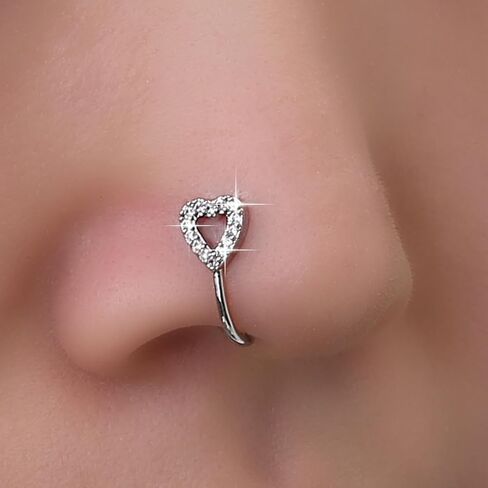 Boho Crystal Heart Nose Ring Hoop Gold Cz Heart Nose Ring Stud Small Nose Studs Tiny Piercing Nose Hoop Nose Piercing Jewelry for Women and Girls in Saudi Arabia