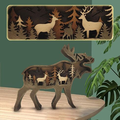Drawely 3D Wooden Animals Carving, Wood Carving Animals Wall Decor, Modern Festival Forest Sculpture Christmas Living Room Office Decor Birthday Gifts for Friend Daughter Son Mom Dad (Moose) in Kuwait