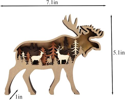 Drawely 3D Wooden Animals Carving, Wood Carving Animals Wall Decor, Modern Festival Forest Sculpture Christmas Living Room Office Decor Birthday Gifts for Friend Daughter Son Mom Dad (Moose) in Kuwait
