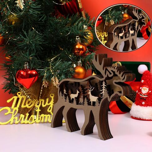 Drawely 3D Wooden Animals Carving, Wood Carving Animals Wall Decor, Modern Festival Forest Sculpture Christmas Living Room Office Decor Birthday Gifts for Friend Daughter Son Mom Dad (Moose) in Kuwait
