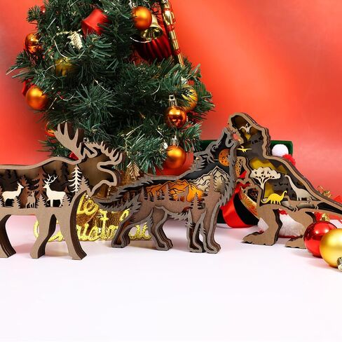 Drawely 3D Wooden Animals Carving, Wood Carving Animals Wall Decor, Modern Festival Forest Sculpture Christmas Living Room Office Decor Birthday Gifts for Friend Daughter Son Mom Dad (Moose) in Kuwait