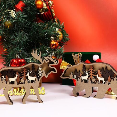 Drawely 3D Wooden Animals Carving, Wood Carving Animals Wall Decor, Modern Festival Forest Sculpture Christmas Living Room Office Decor Birthday Gifts for Friend Daughter Son Mom Dad (Moose) in Kuwait