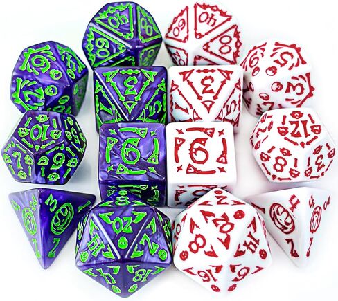 DND DICE 2 × 7Sets ، 14 قطعة تيل ودوامة أرجوانية مع أرقام بيضاء الزهر متعدد السطوح لـ RPG MTG TABLE GAME DICE in Kuwait