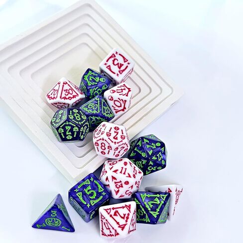 DND DICE 2 × 7Sets ، 14 قطعة تيل ودوامة أرجوانية مع أرقام بيضاء الزهر متعدد السطوح لـ RPG MTG TABLE GAME DICE in Kuwait