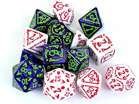 DND DICE 2 × 7Sets ، 14 قطعة تيل ودوامة أرجوانية مع أرقام بيضاء الزهر متعدد السطوح لـ RPG MTG TABLE GAME DICE in Kuwait